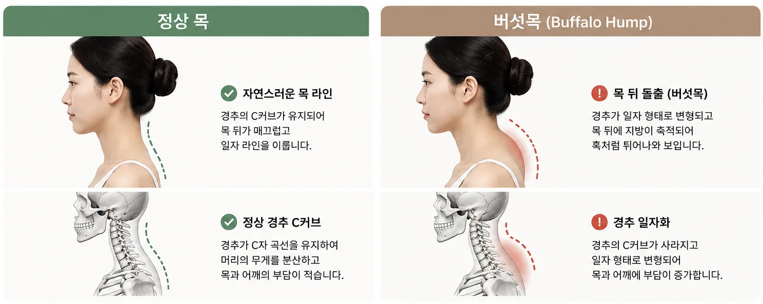 정상 목과 버섯목 비교 설명도